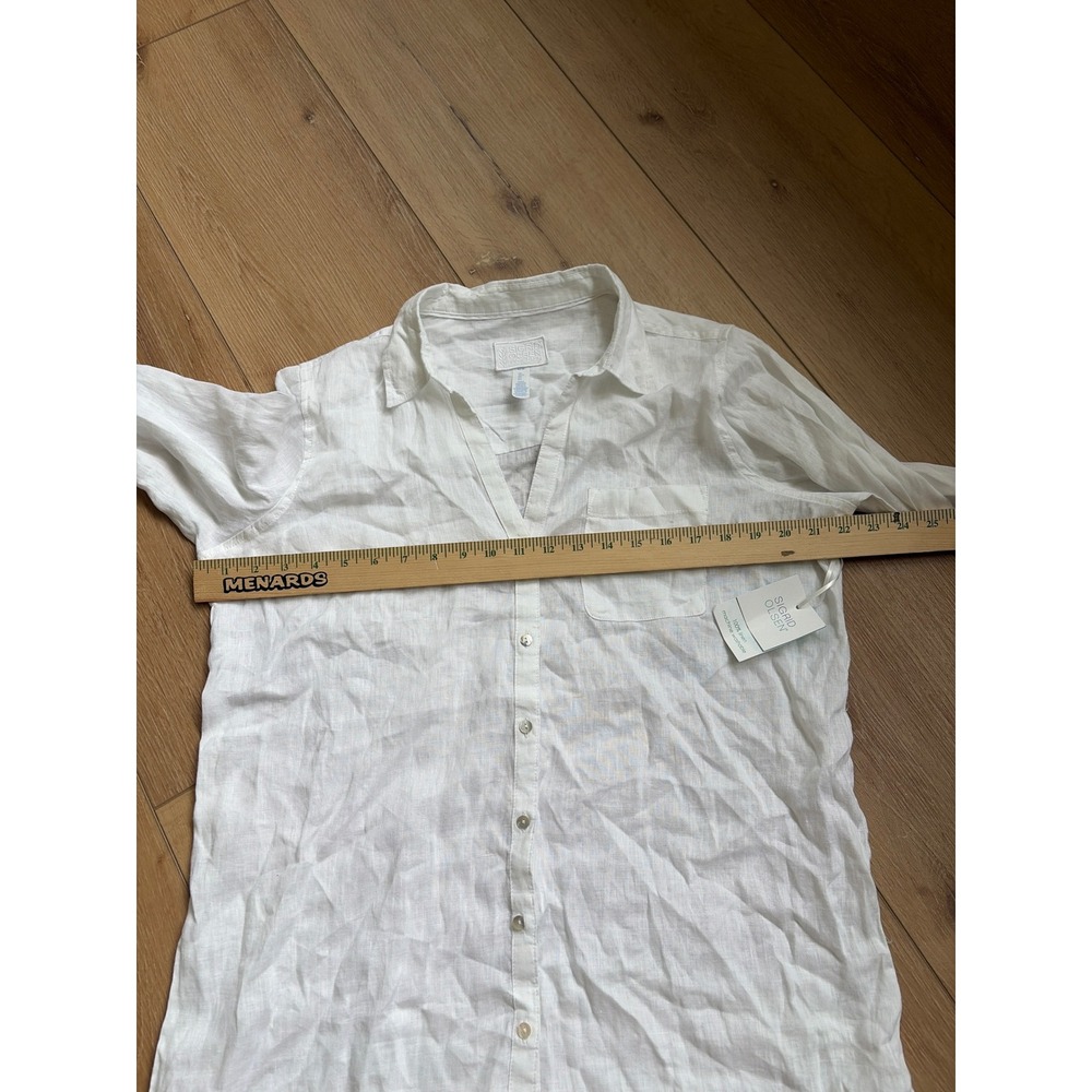 Sigrid Olsen Womens White 100% Linen Button Up Shirt Long Sleeve NWT Size L - Picture 4 of 8
